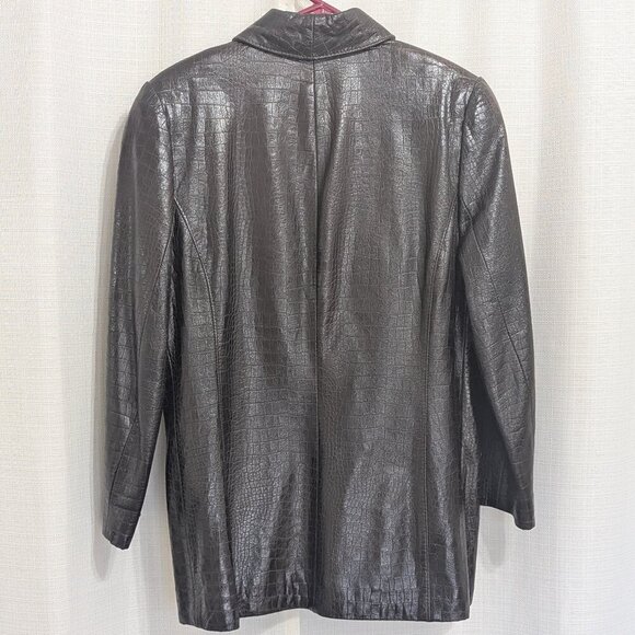 Vintage Sybille Lyn Brown Women's Croc Leather Jacket Size 8 Button Down - Picture 6 of 7